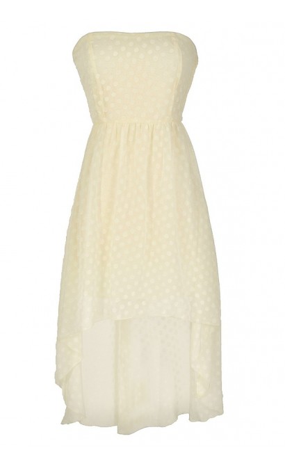 Ivory Dotted Strapless High Low Dress